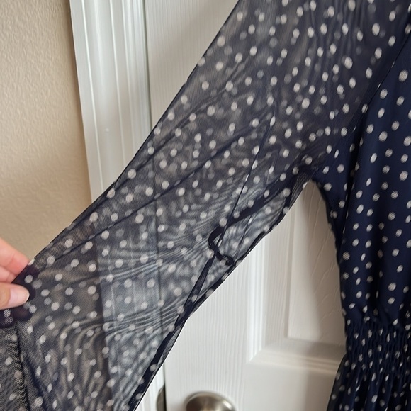 KATE & Lily Navy Blue‎ Polka Dot Long Sleeve Sheer Midi Dress Size 8 - Picture 4 of 11